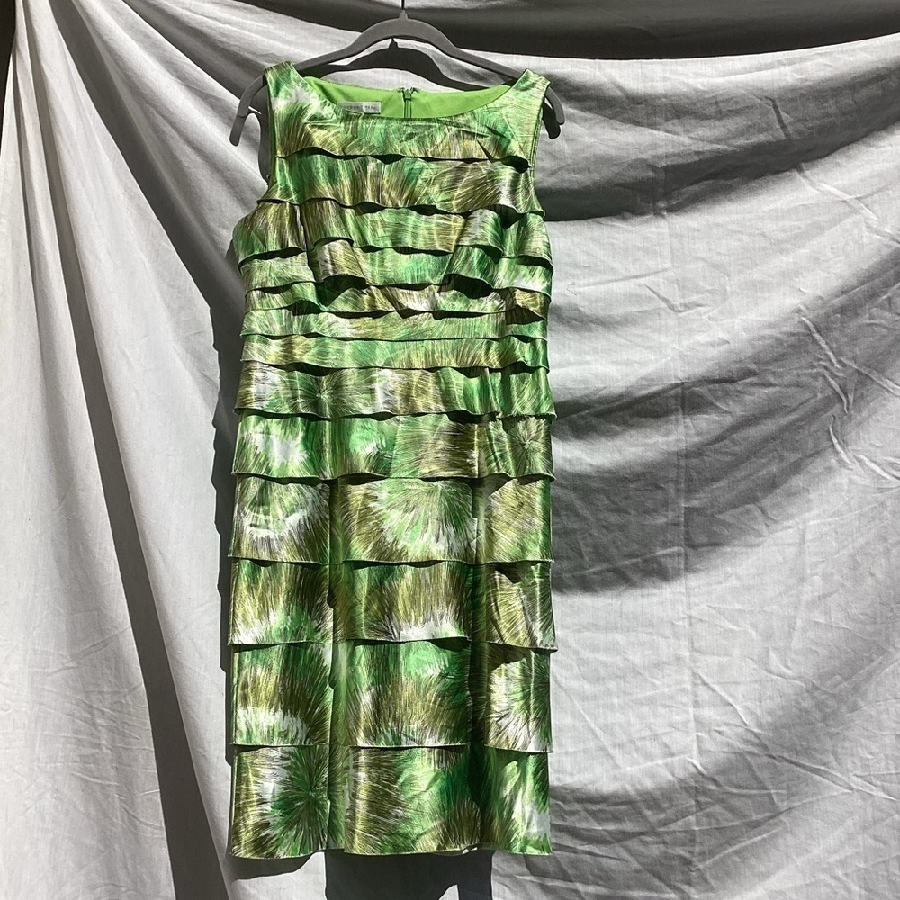London times green formal dress with layering detail, size 10